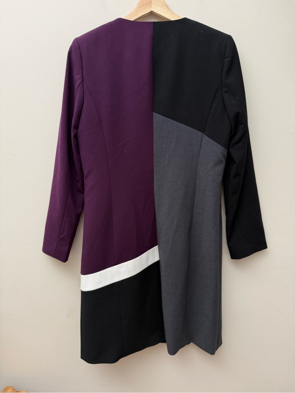 Calvin Klein Plum, Black & White Colorblock Longline Coat - Picture 9 of 10